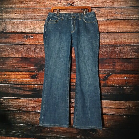 Michael Kors Jeans Size 10 Petite 10P Flare Leg Mid Rise Blue Denim Stretch - Picture 2 of 9